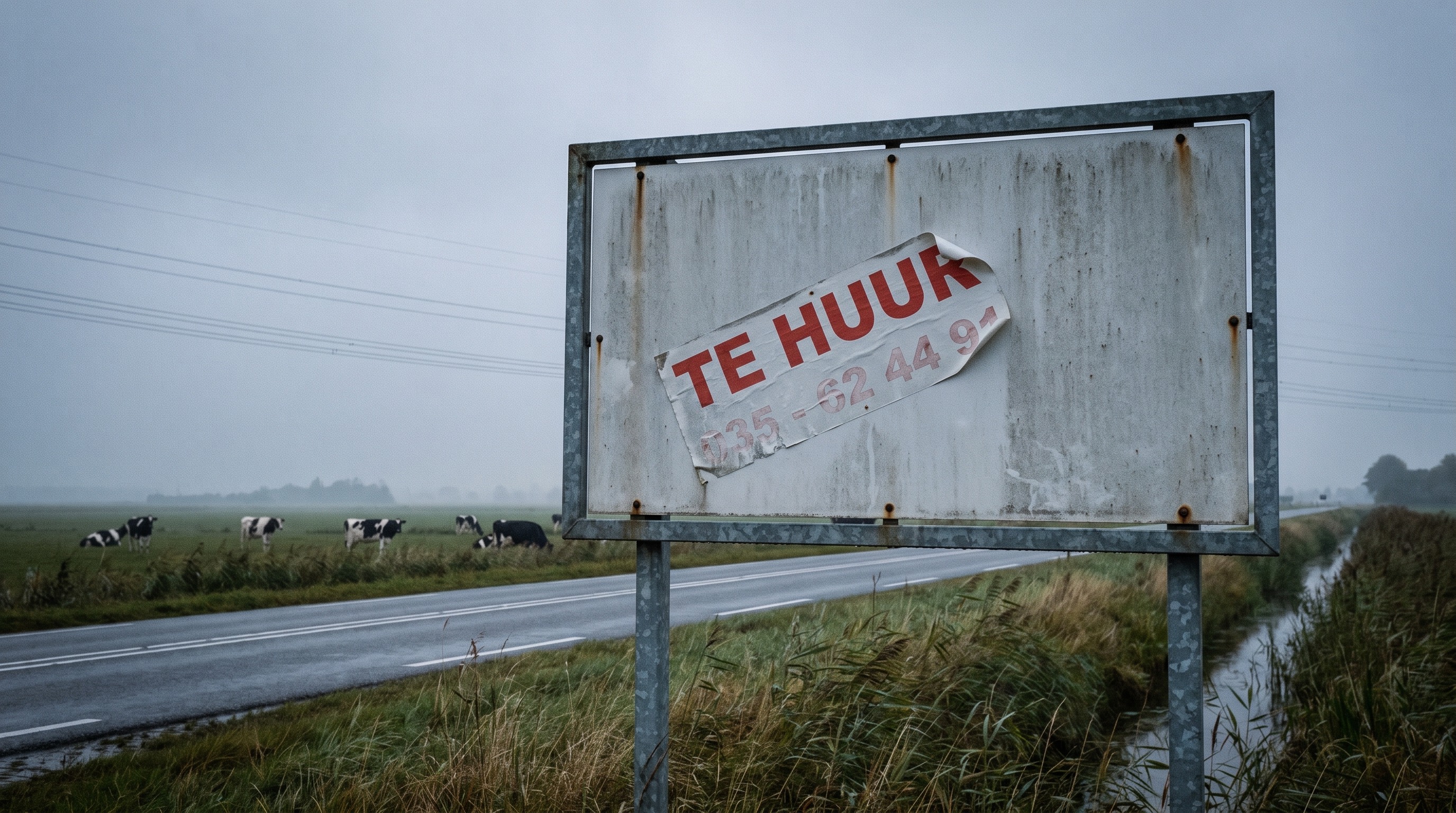 Leeg billboard met TE HUUR-bordje